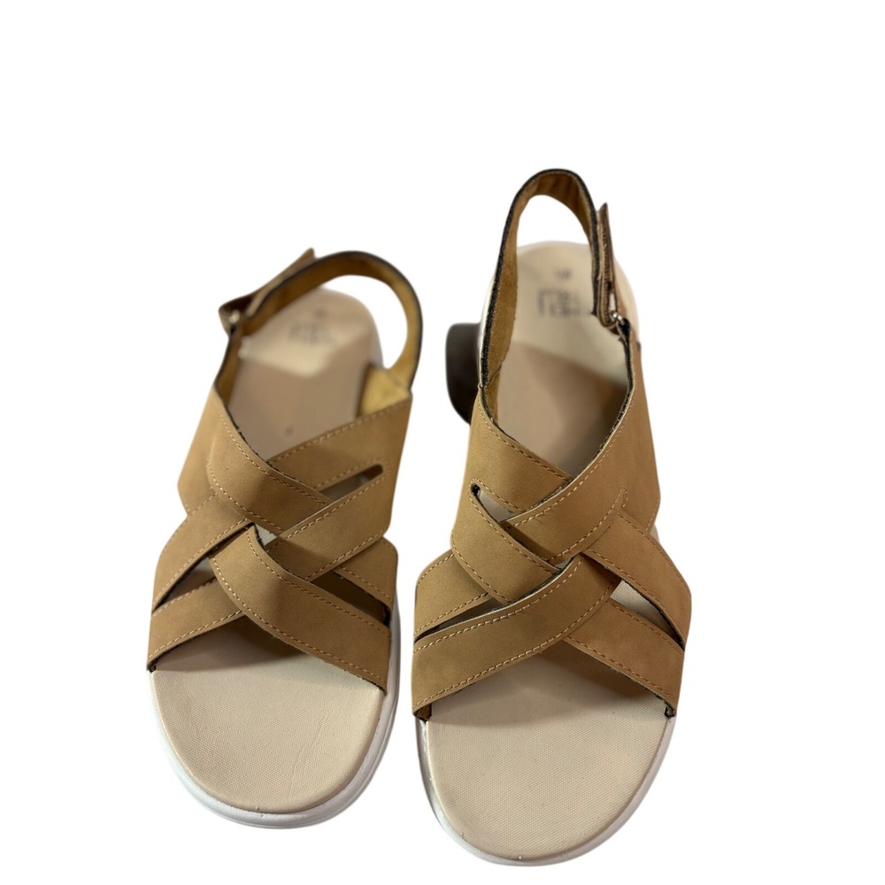 Time and Tru Tan‎ Brown Criss Cross Comfort Slingback Sandals Womens 8.5